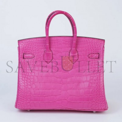 HERMÈS MASTER BIRKIN 25 CROCODILE LEATHER PEACH PINK SILVER BUCKLE H041354CK24 (25*20*13cm)